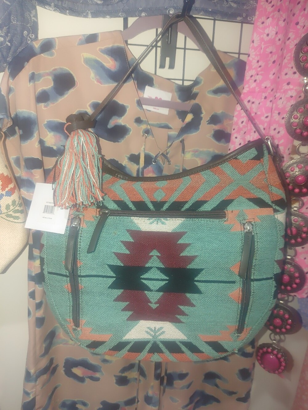 Nocona Sandra Tapestry Southwestern Conceal Carry Turquoise Satchel Hobo Bag